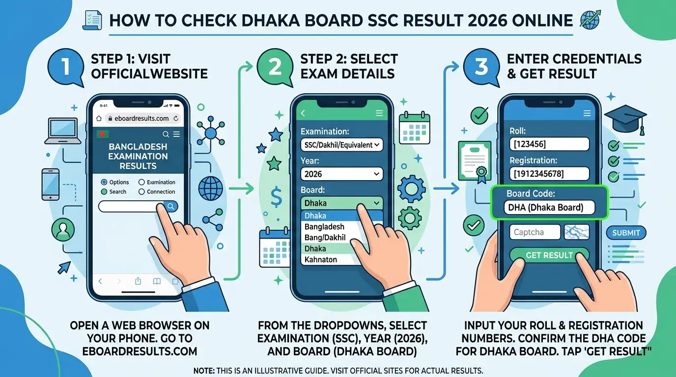 eboardresults com এ ঢাকা বোর্ড SSC Result 2026 চেক করার ধাপ